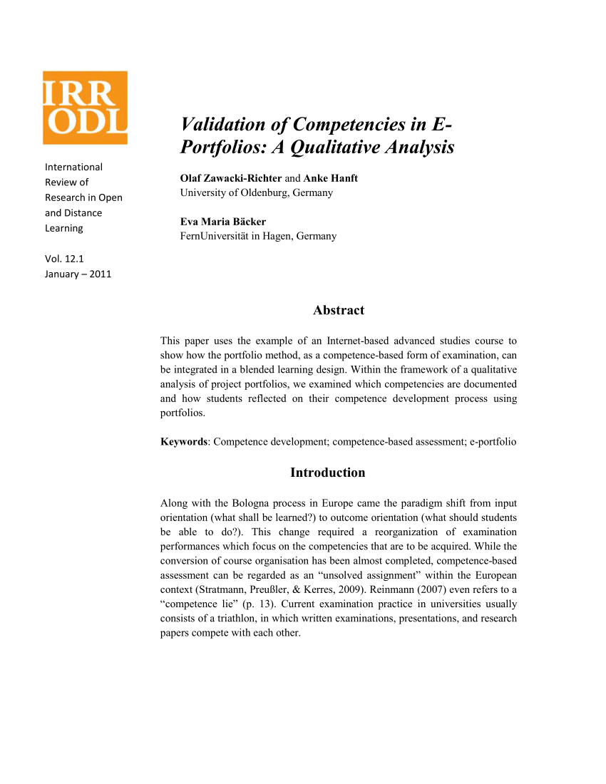 Pdf Validation Of Competencies In E Portfolios A Qualitative Analysis