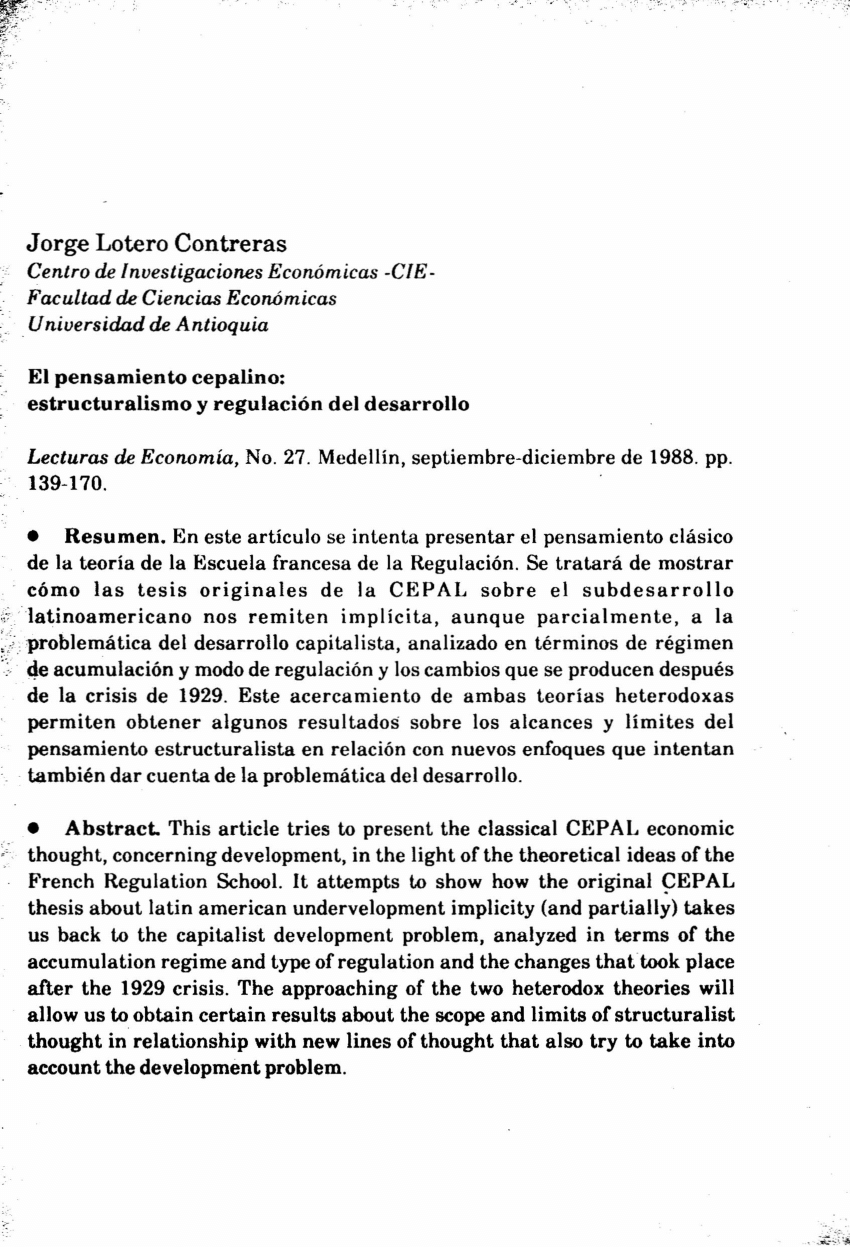 PDF) El pensamiento cepalino: estructuralismo y regulación del desarrollo