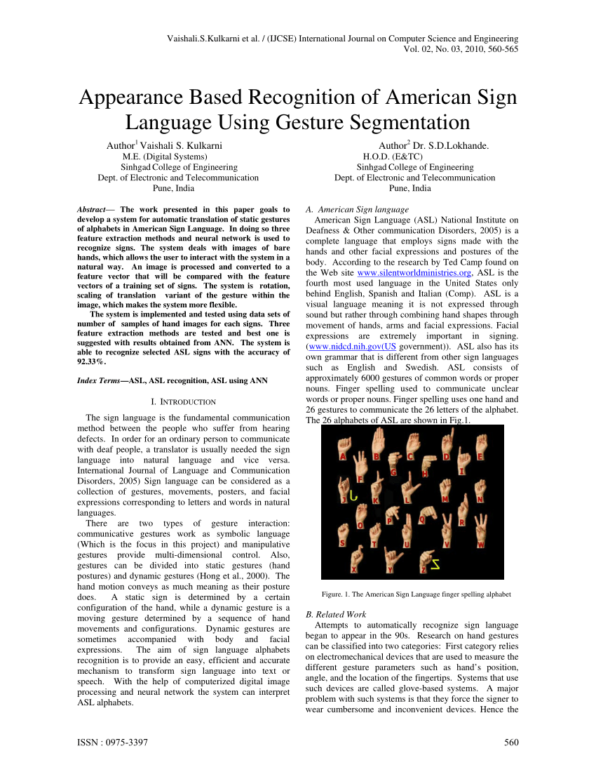 Pdf Appearance Based Recognition Of American Sign Language Using Images, Photos, Reviews