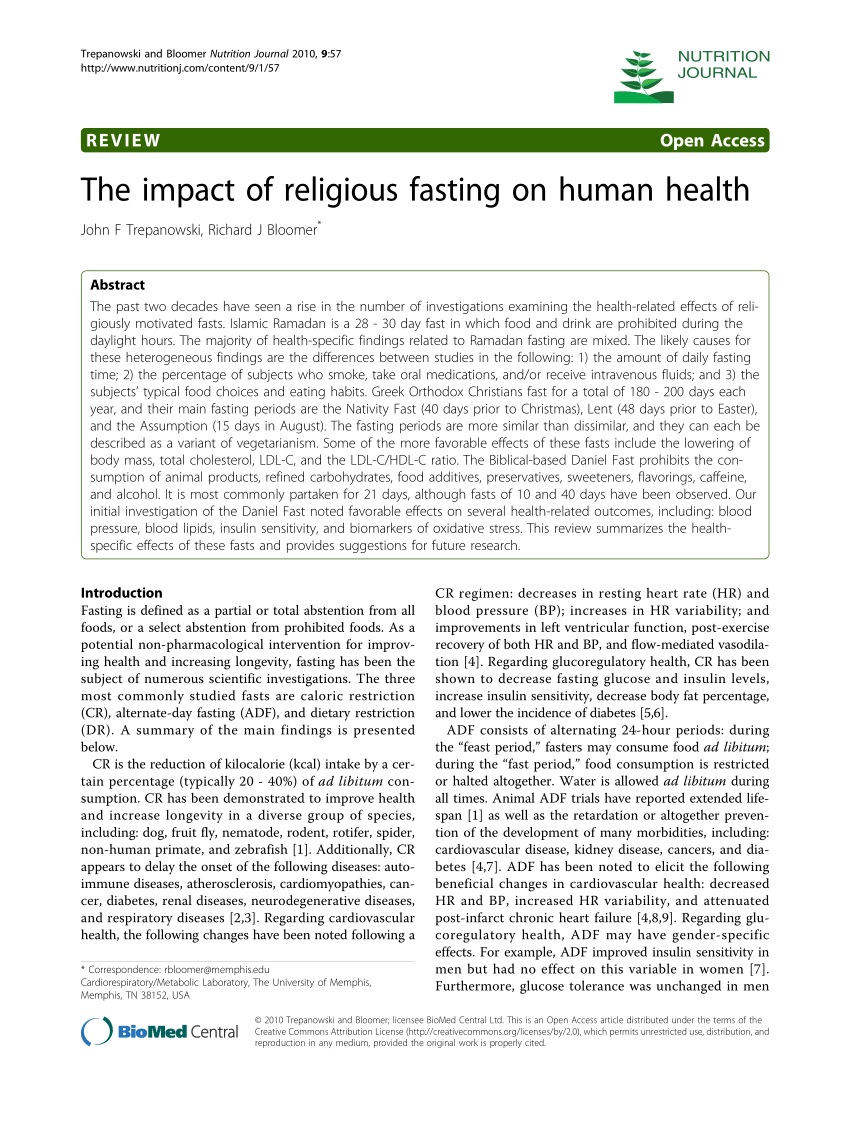 (PDF) The impact of religious fasting on human health