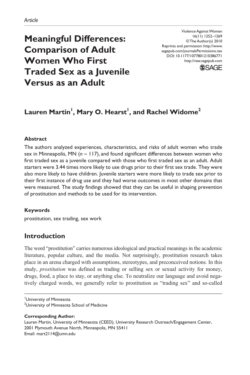 PDF) Meaningful Differences Comparison of Adult Women Who First Traded Sex as a Juvenile Versus as an Adult