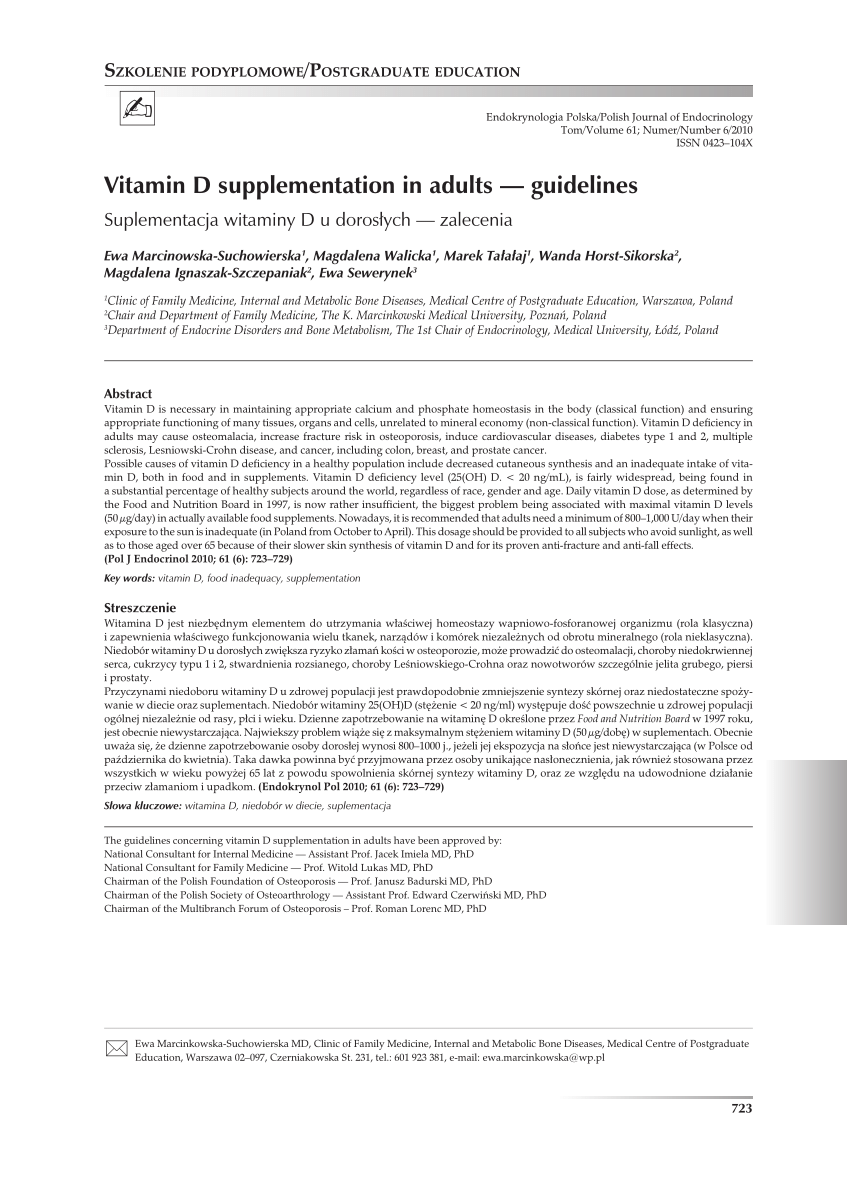 (PDF) Vitamin D supplementation in adults - Guidelines