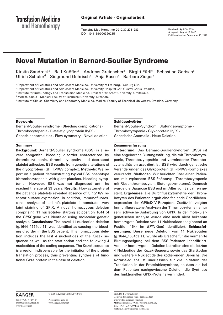 PDF Novel Mutation in Bernard Soulier Syndrome