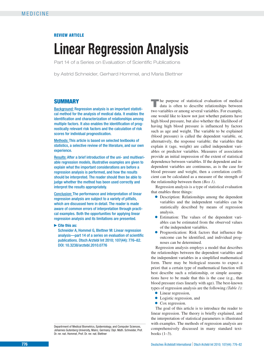 research article using linear regression