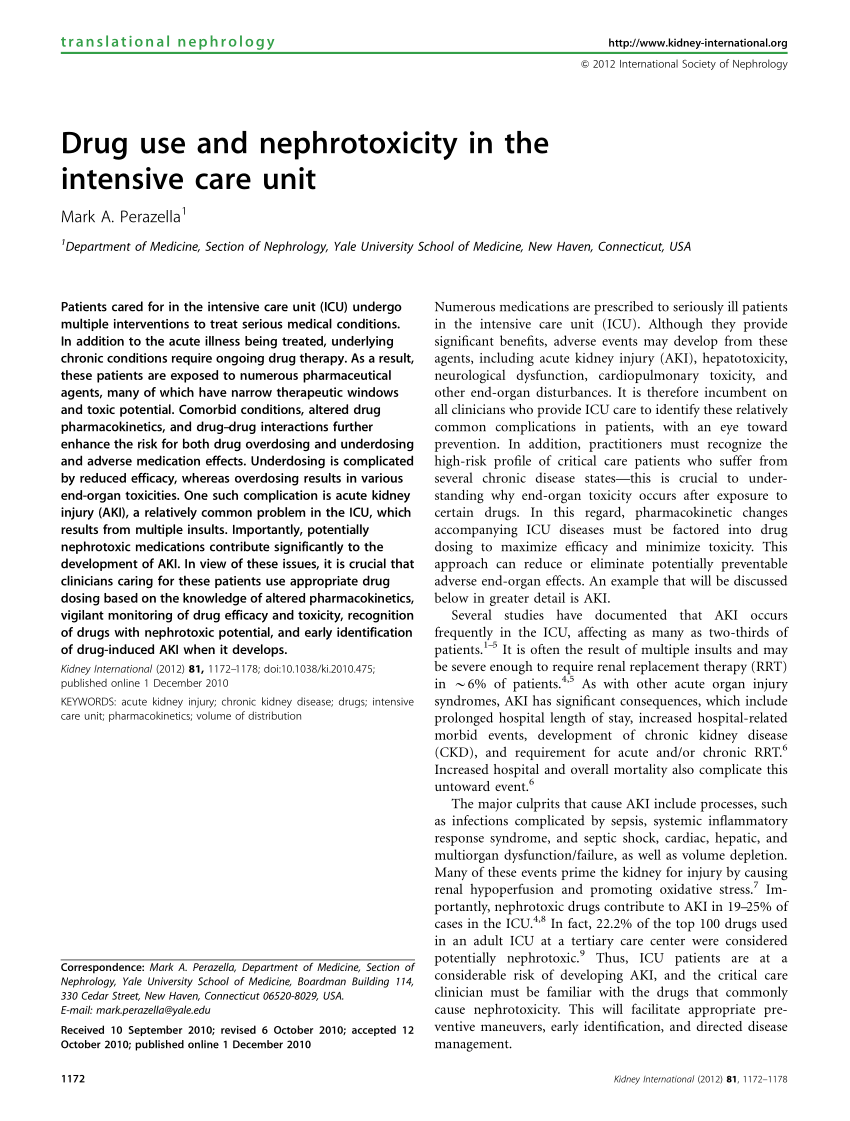 Pdf Drug Use And Nephrotoxicity In The Intensive Care Unit