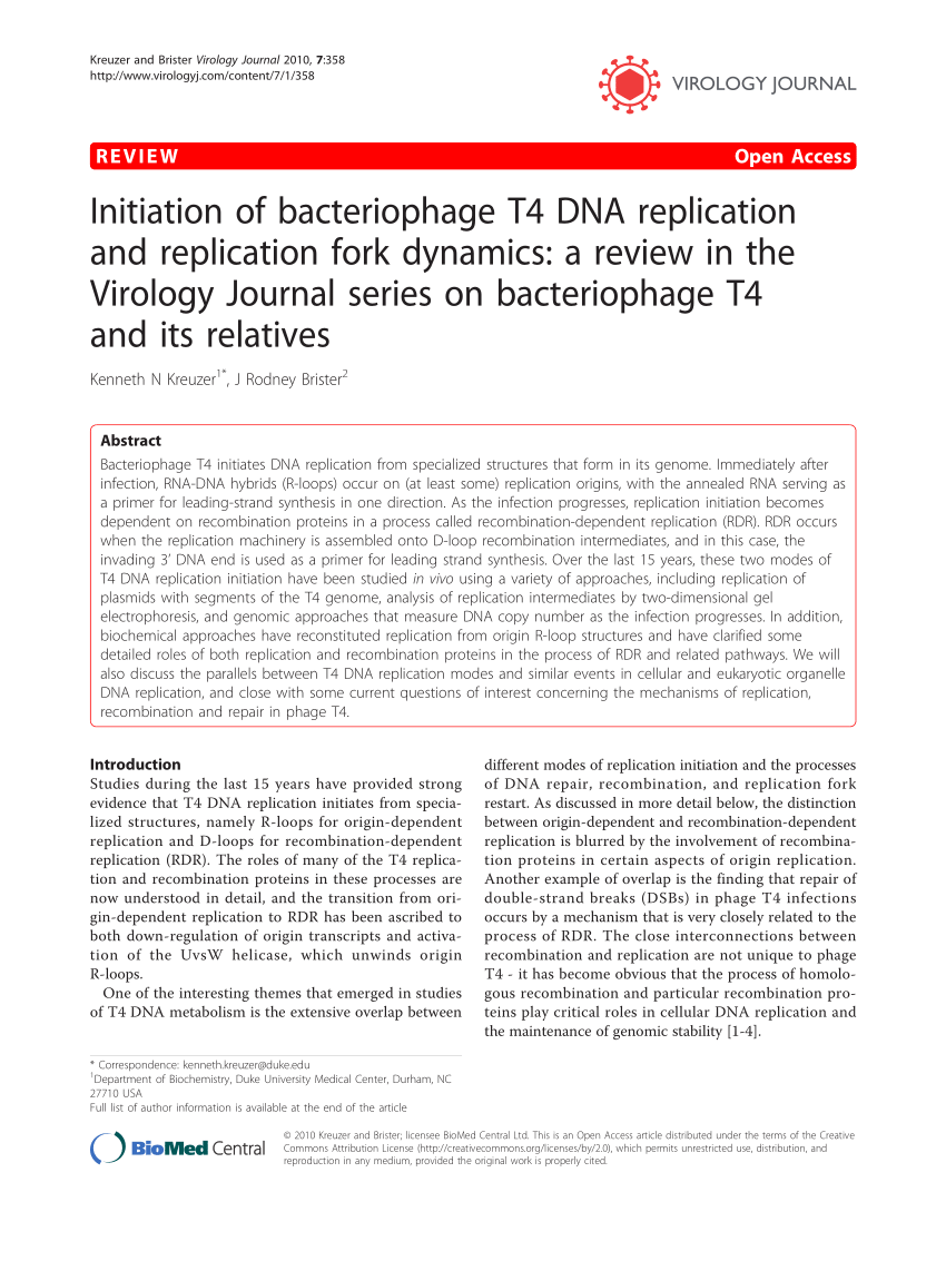 Pdf Initiation Of Bacteriophage T4 Dna Replication And Replication Fork Dynamics A Review In