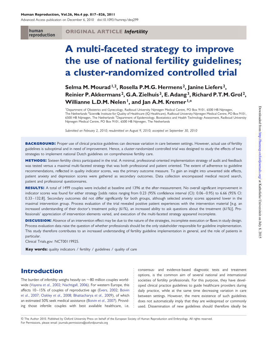 PDF) A multi-faceted strategy to improve the use of national fertility  guidelines; A cluster-randomized controlled trial