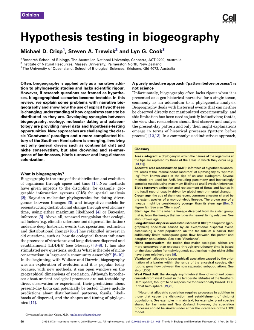 PDF) Hypothesis testing in biogeography