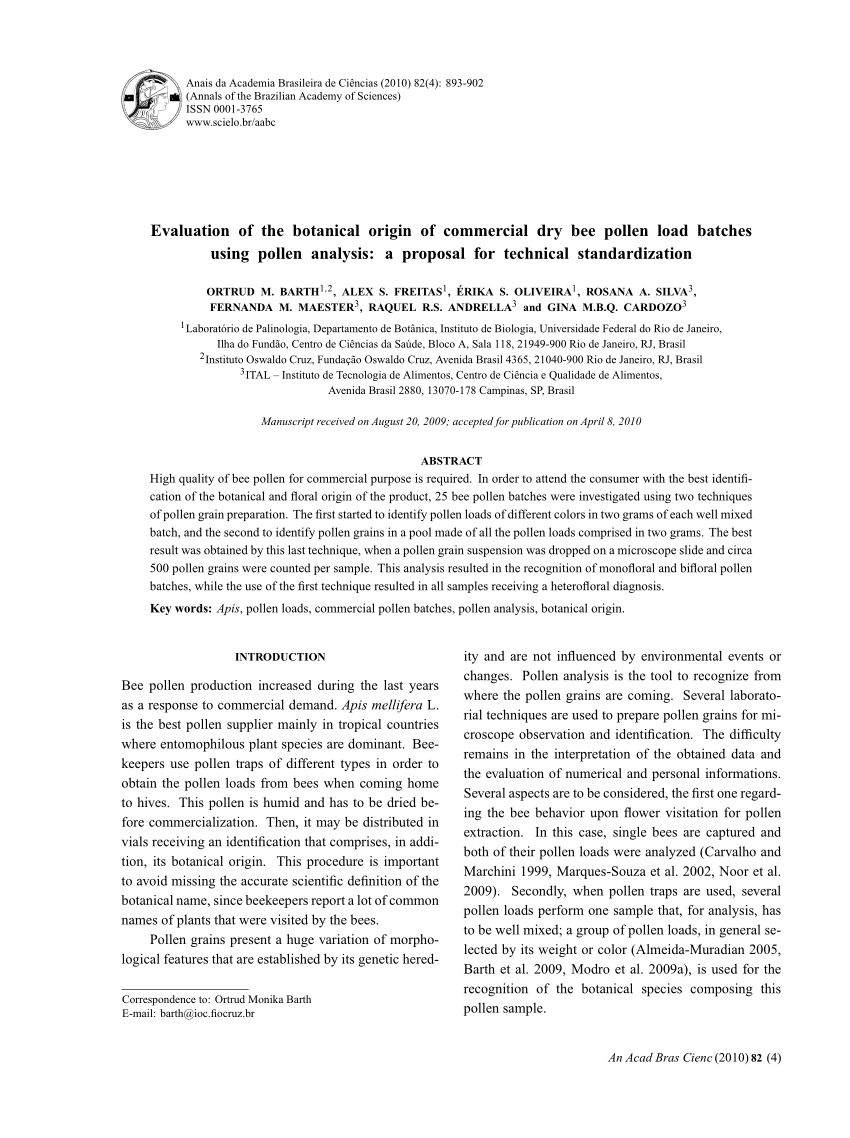 PDF) Evaluation of the botanical origin of commercial dry bee