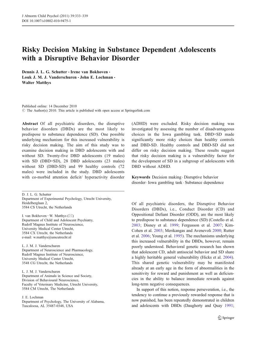 Main Characteristics Of The Dbd With Dbd Sd And Without Substance Download Table