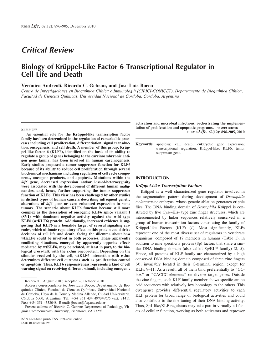 PDF) Biology of Kruppel-Like Factor 6 Transcriptional Regulator in ...