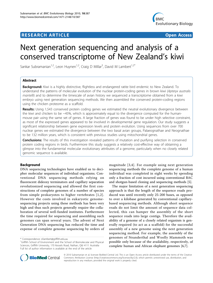 PDF) Next generation sequencing and analysis of a conserved transcriptome of New Zealand's