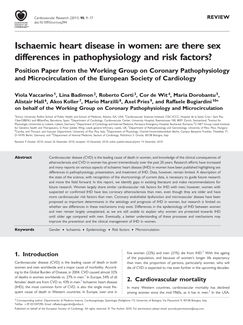 Pdf Ischaemic Heart Disease In Women Are There Sex Differences In Pathophysiology And Risk 9310