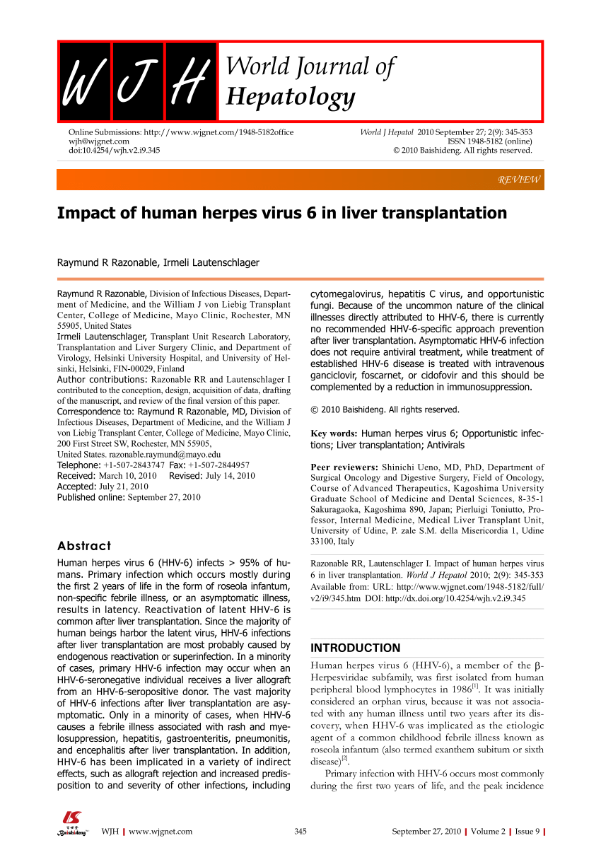 Pdf Impact Of Human Herpes Virus 6 In Liver Transplantation