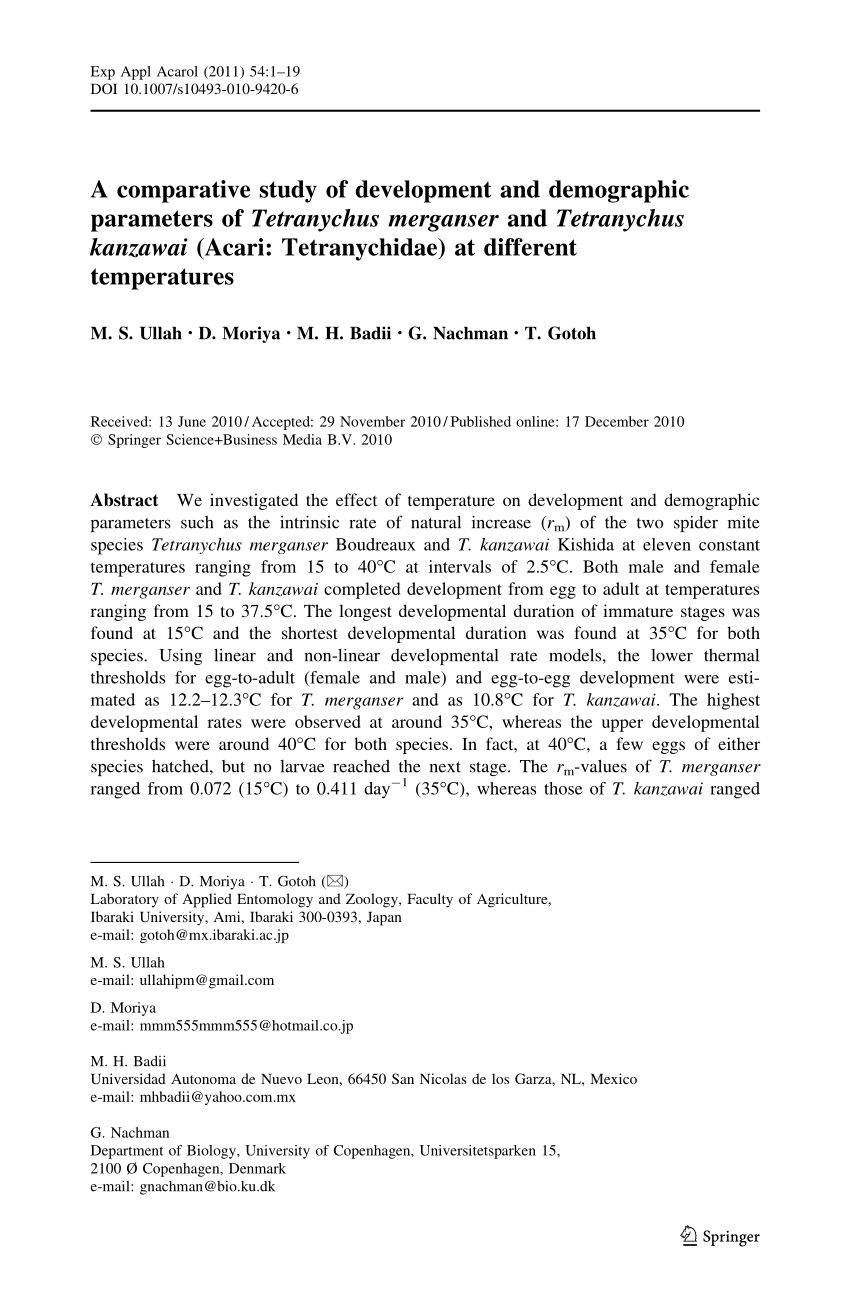 Pdf A Comparative Study Of Development And Demographic Parameters Of Tetranychus Merganser And Tetranychus Kanzawai Acari Tetranychidae At Different Temperatures