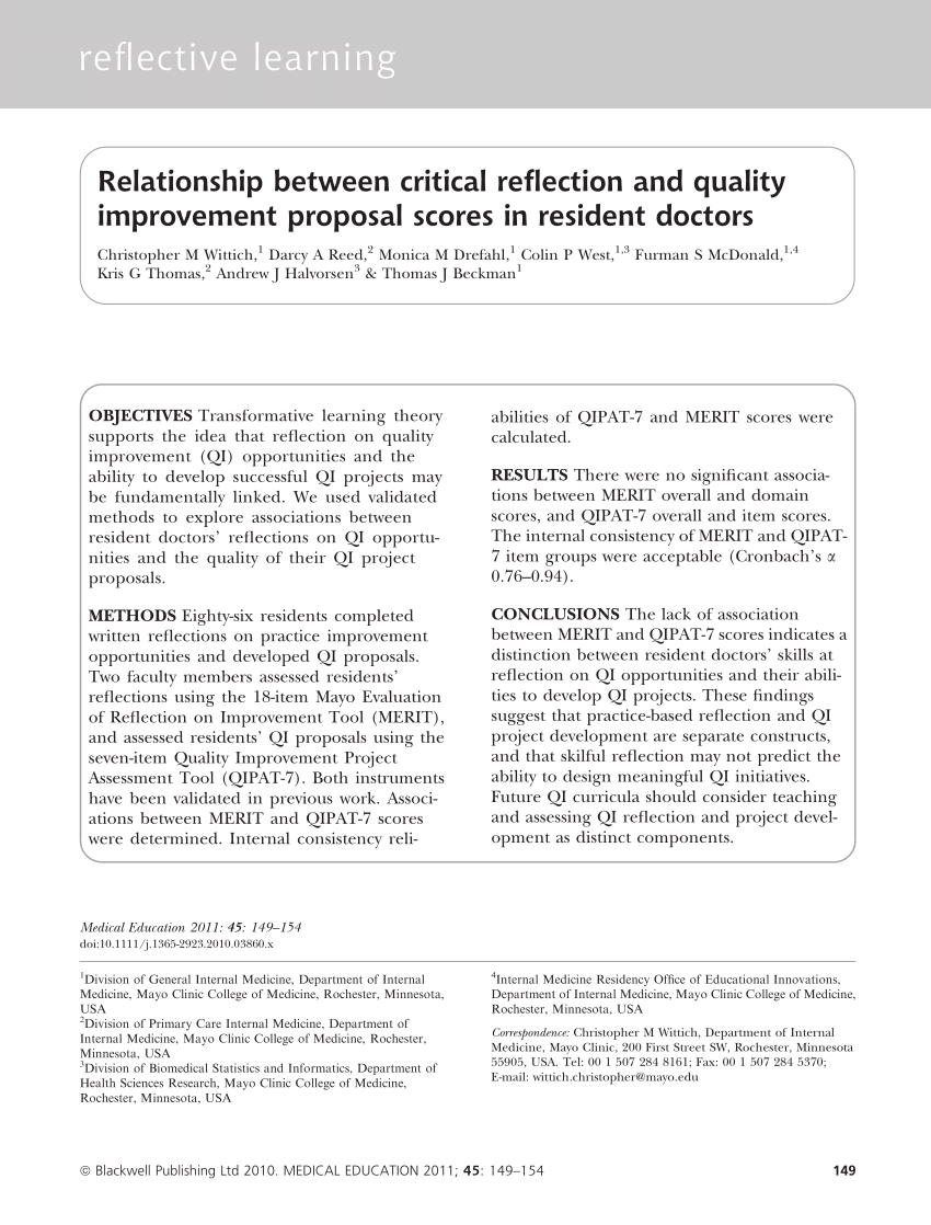 Quality Reflection Proposal