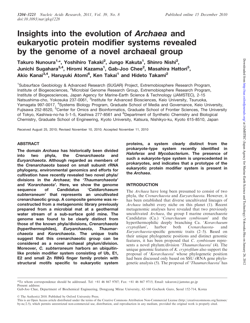 Pdf Insights Into The Evolution Of Archaea And Eukaryotic Protein Modifier Systems Revealed By 9359