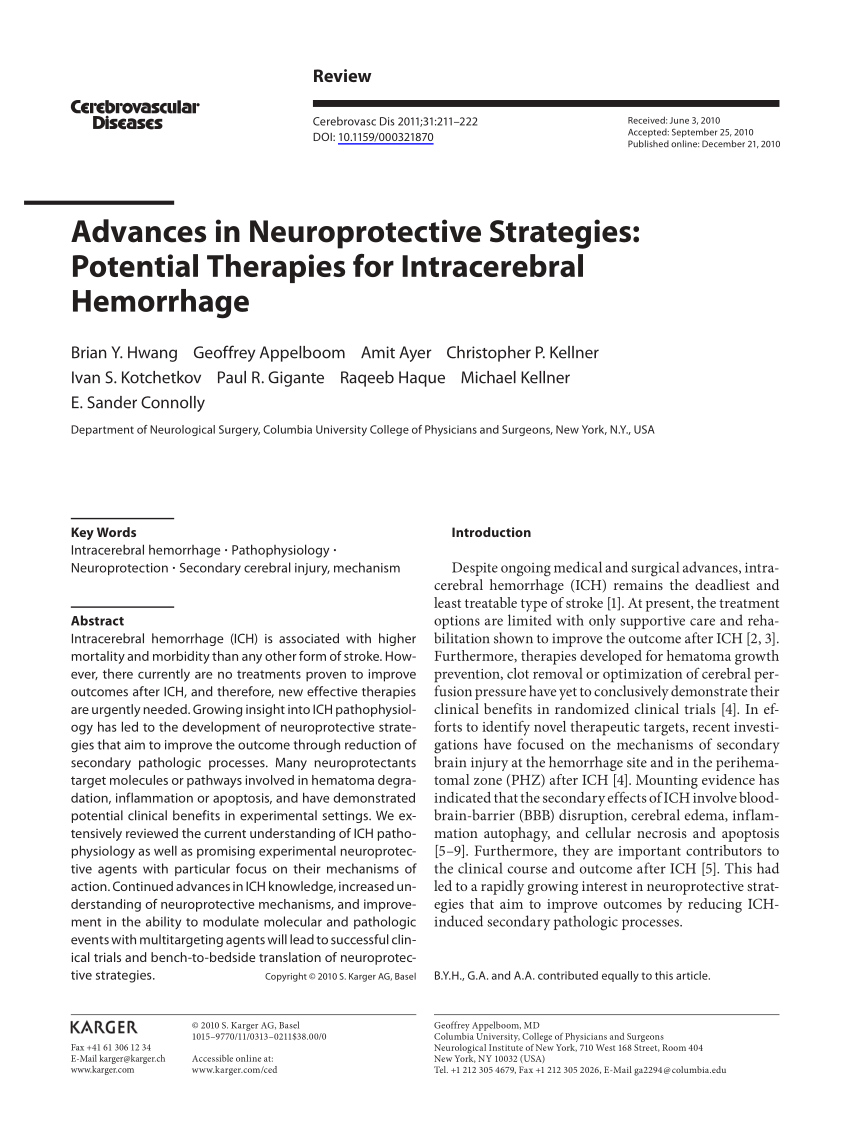 Pdf Advances In Neuroprotective Strategies Potential Therapies For Intracerebral Hemorrhage