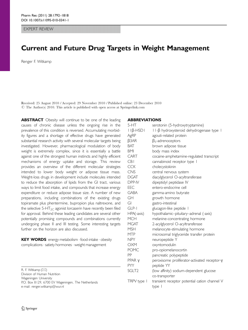 PDF) Current and Future Drug Targets in Weight Management