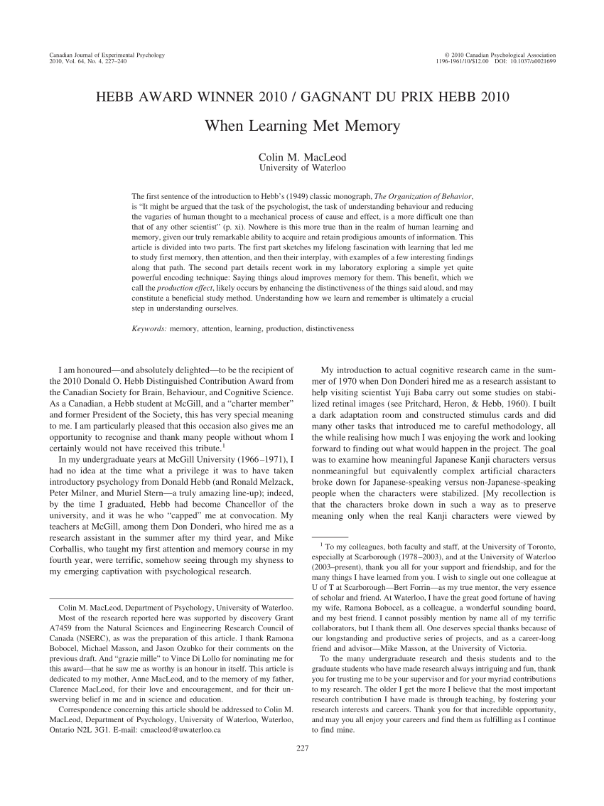 PDF When Learning Met Memory