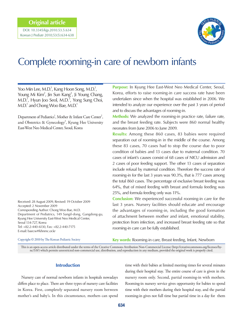 Pdf Complete Rooming In Care Of Newborn Infants