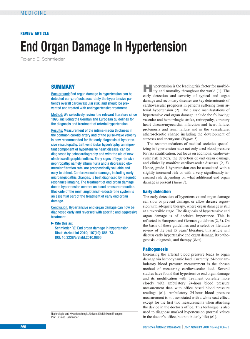 Pdf End Organ Damage In Hypertension Dtsch Arztebl Int