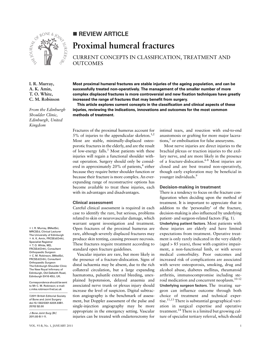 Pdf Proximal Humeral Fractures Current Concepts In Classification Treatment And Outcomes