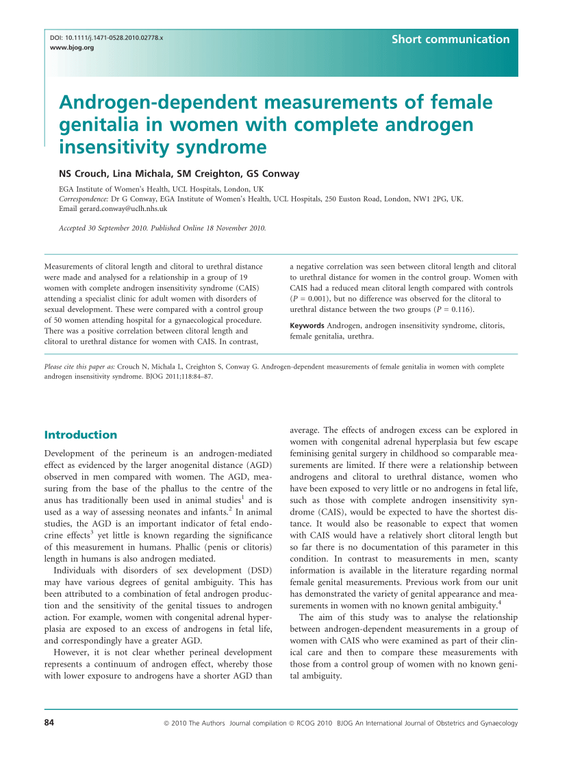 Pdf Androgen Dependent Measurements Of Female Genitalia In Women With Complete Androgen