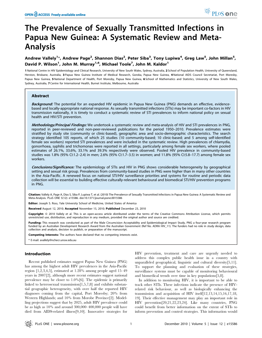 Pdf The Prevalence Of Sexually Transmitted Infections In Papua New 9962