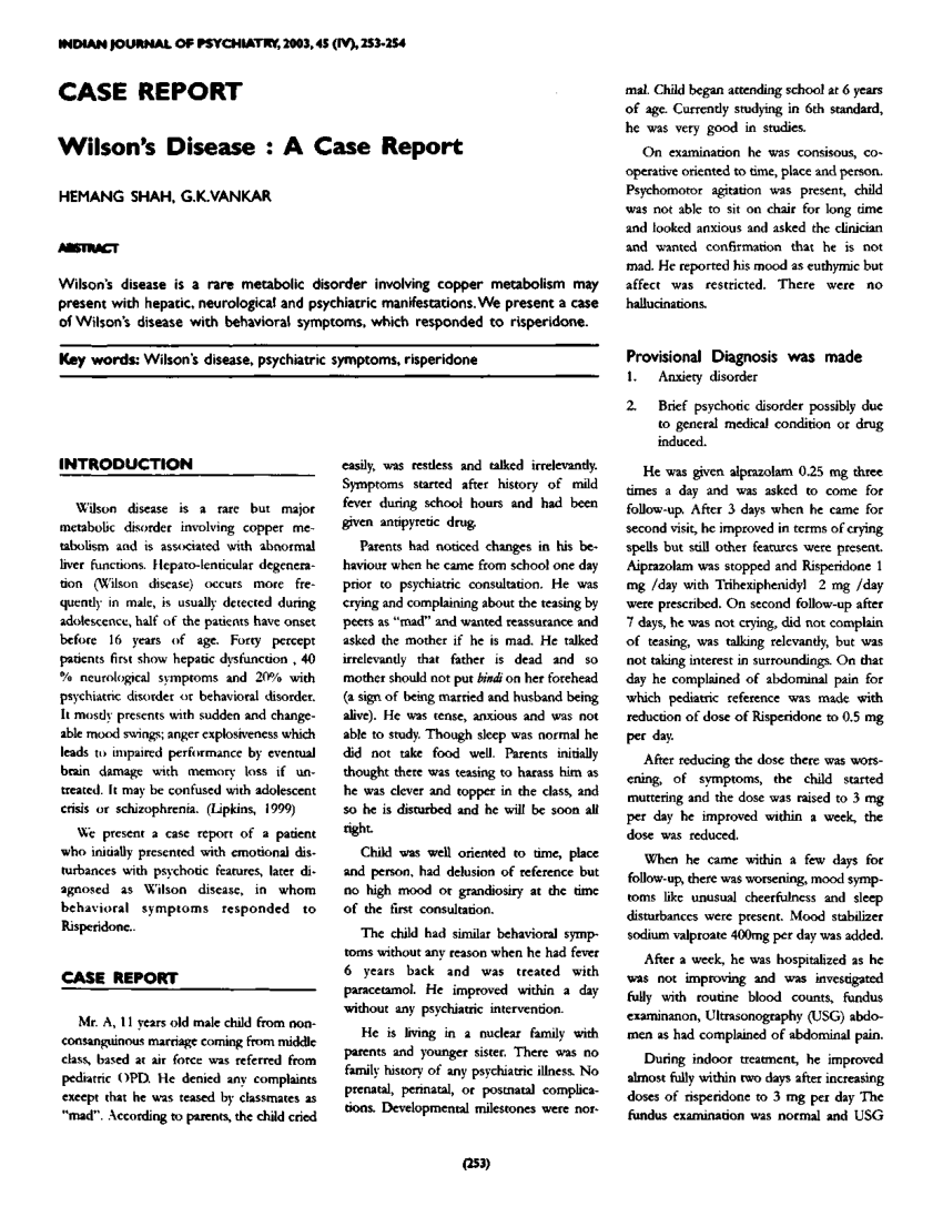 (PDF) Wilson's Disease : A Case Report