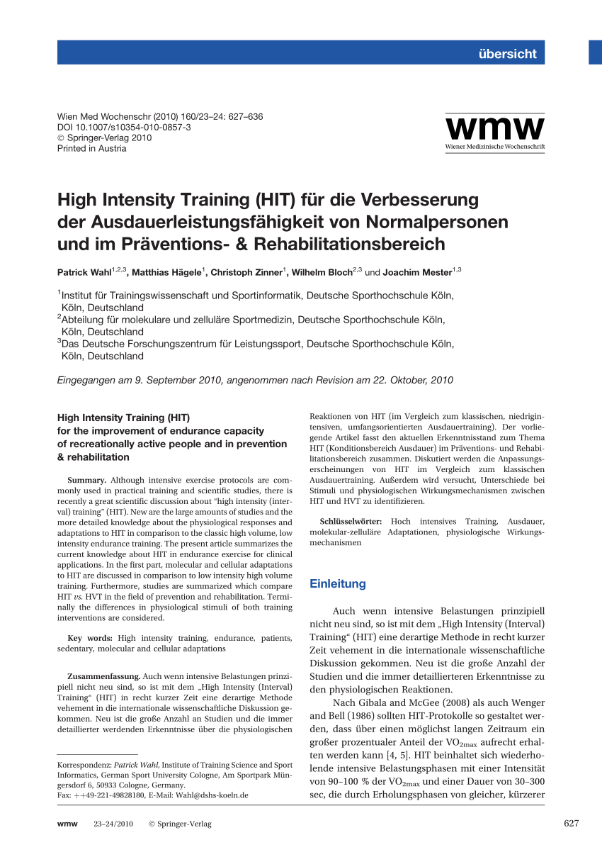 Intensity für und die Präventions- PDF) High Rehabilitationsbereich Ausdauerleistungsfähigkeit Verbesserung im Training von & der (HIT) Normalpersonen