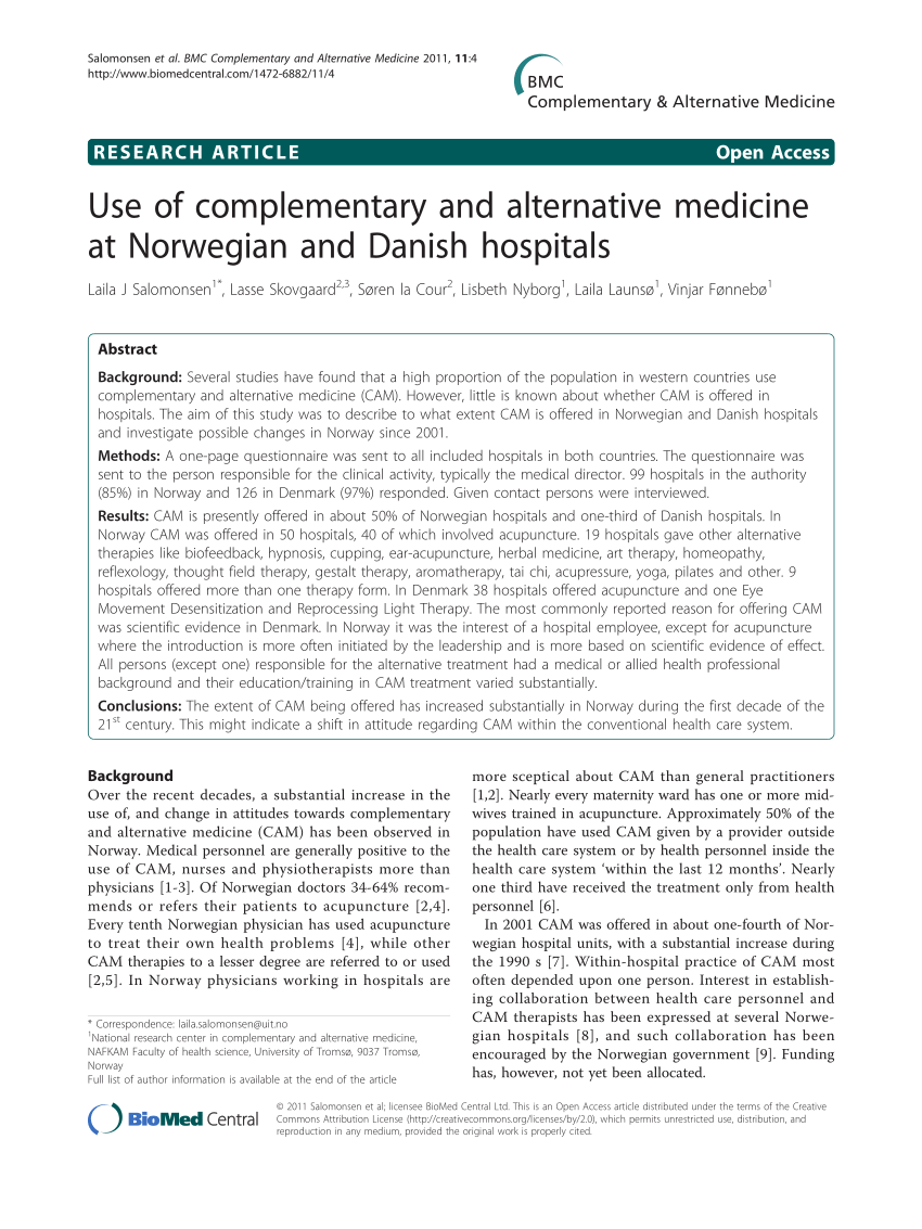 pdf use of complementary and alternative medicine at norwegian and danish hospitals