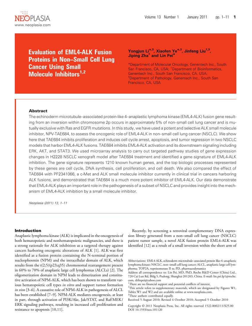 (PDF) Evaluation of EML4-ALK Fusion Proteins in Non-Small 