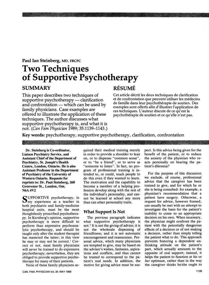 Pdf Two Techniques Of Supportive Psychotherapy