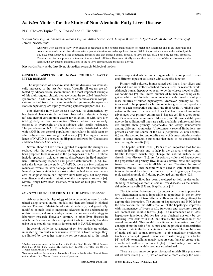 Pdf In Vitro Models For The Study Of Non Alcoholic Fatty