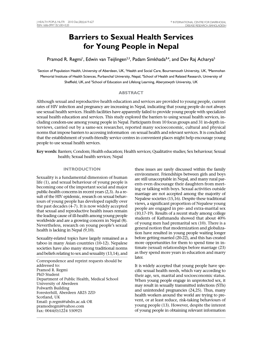 PDF Barriers to Sexual Health Services for Young People in Nepal