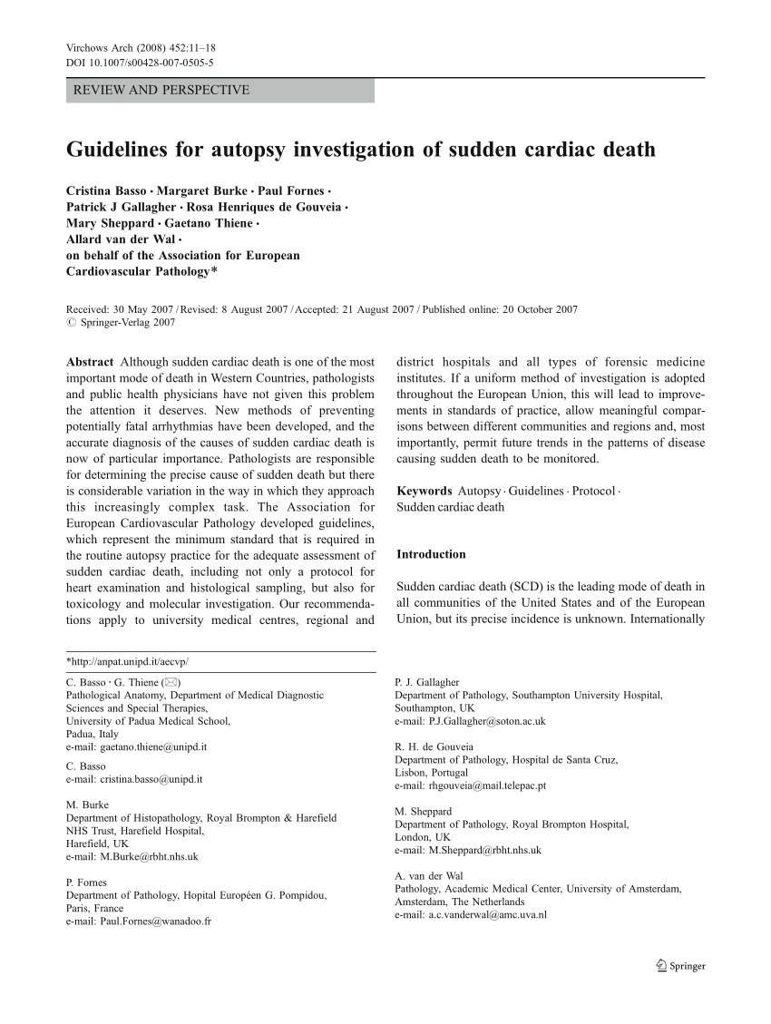 Pdf Guidelines For Autopsy Investigation Of Sudden