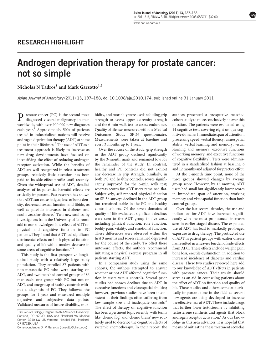 Pdf Androgen Deprivation Therapy For Prostate Cancer Not So Simple 0560