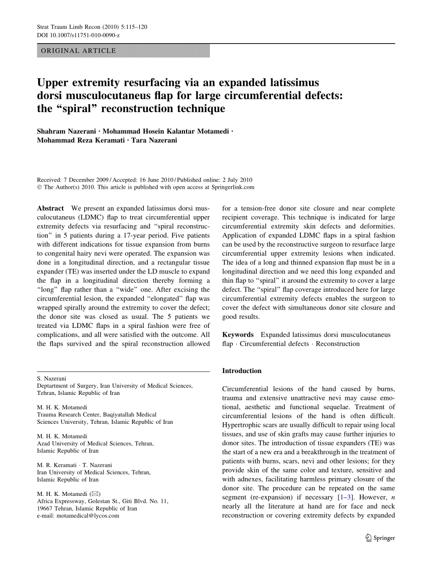 Pdf Upper Extremity Resurfacing Via An Expanded Latissimus Dorsi Musculocutaneus Flap For 9787