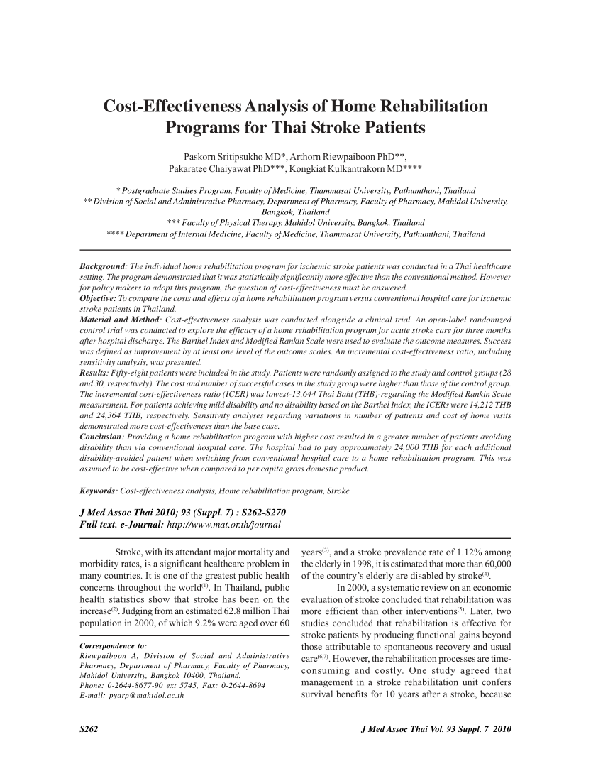 (PDF) Cost-effectiveness analysis of home rehabilitation programs for ...