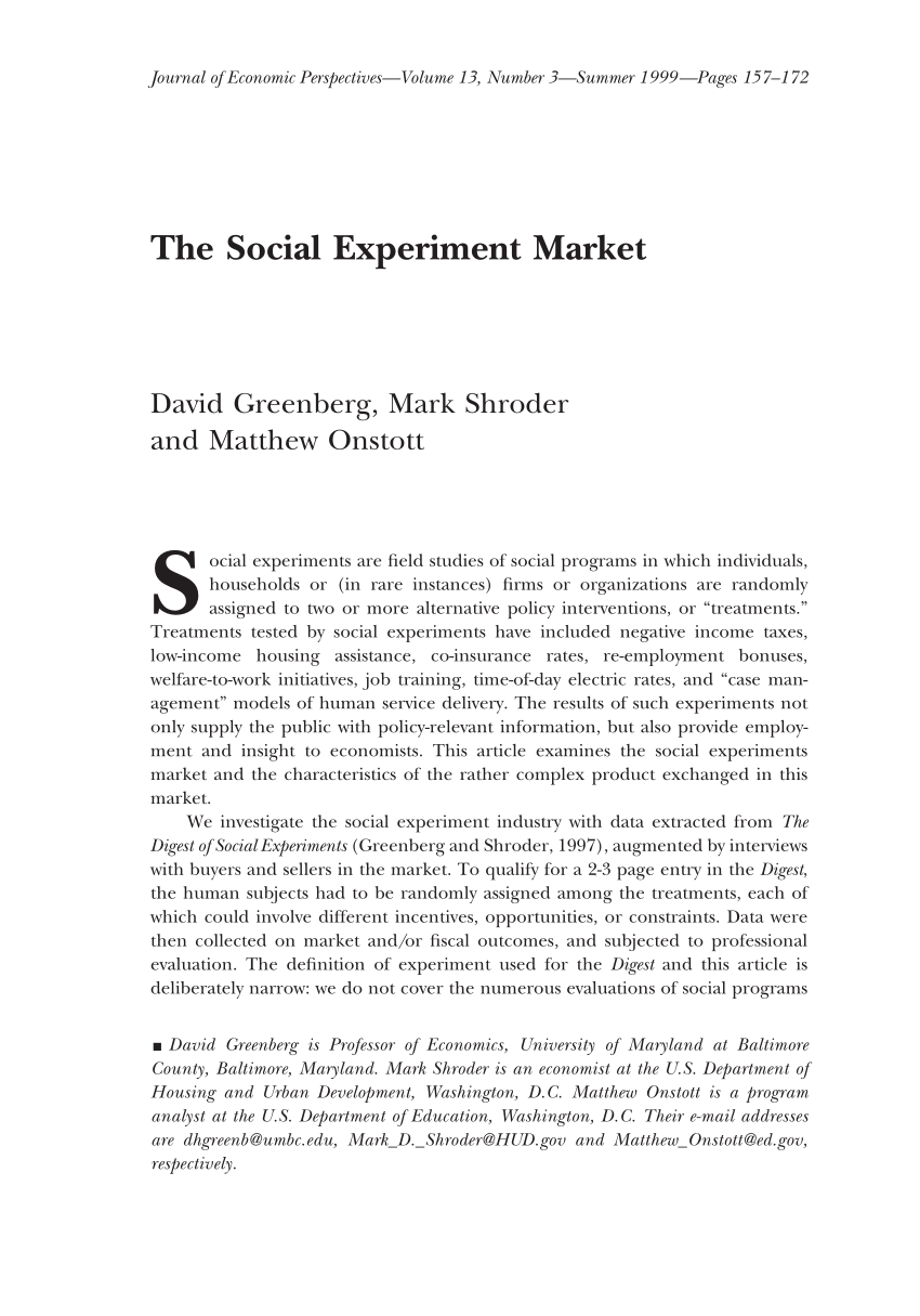 social experiment research paper example