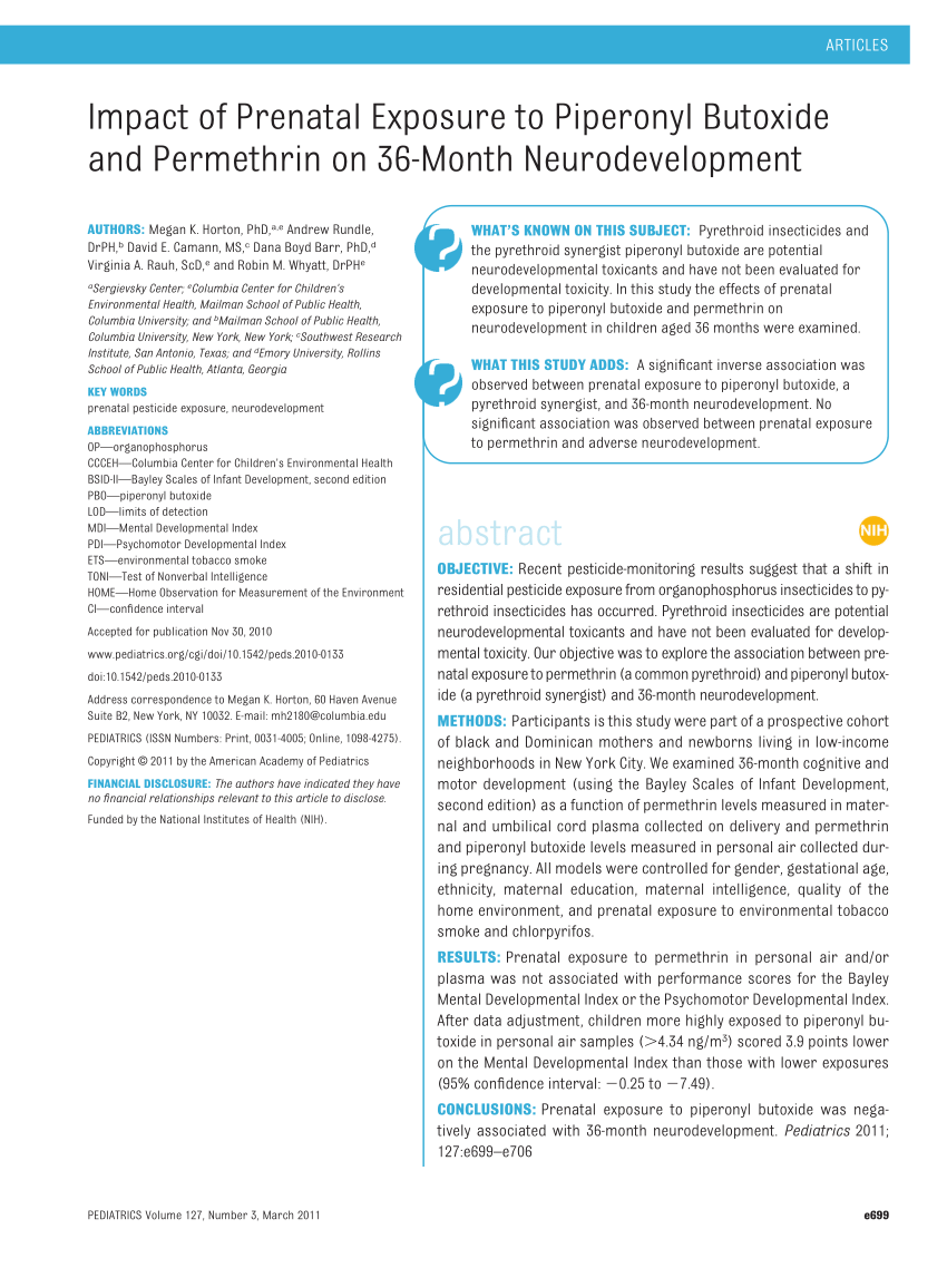 Pdf Impact Of Prenatal Exposure To Piperonyl Butoxide And Permethrin On 36 Month Neurodevelopment