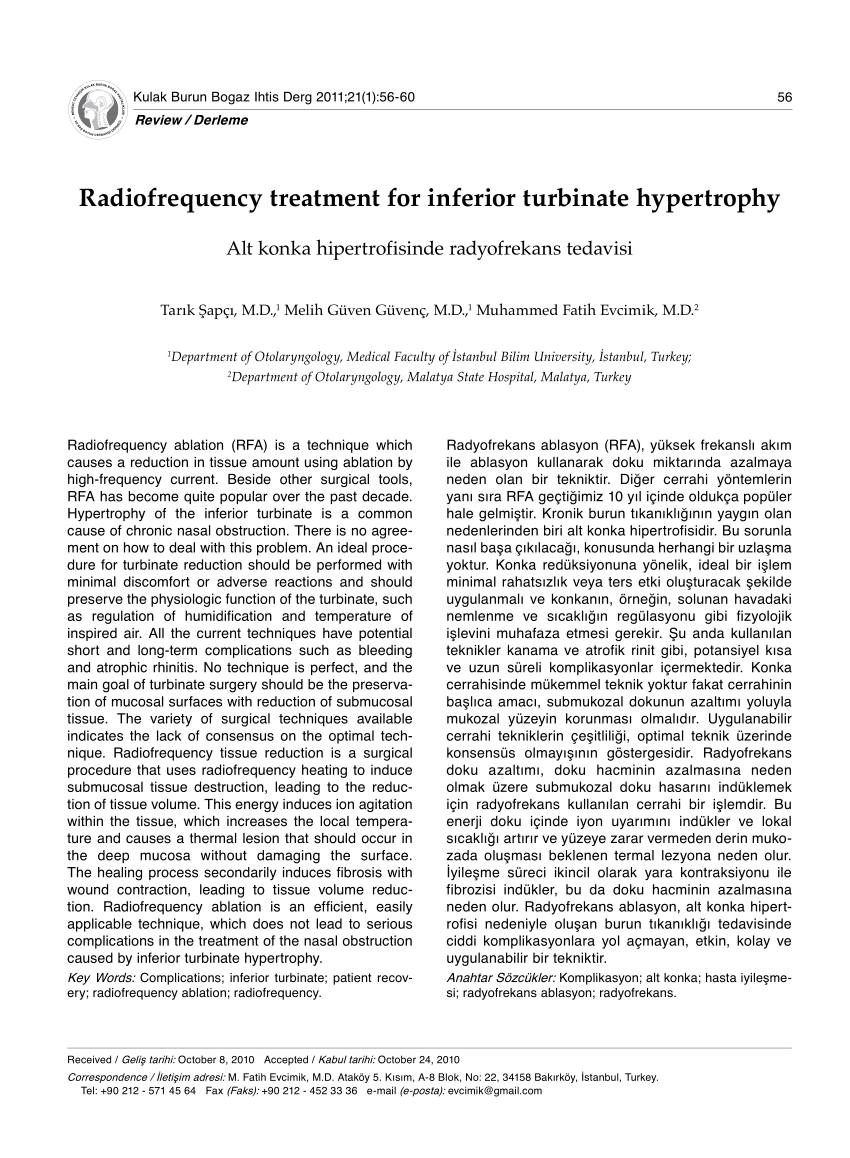 pdf radiofrequency treatment for inferior turbinate hypertrophy