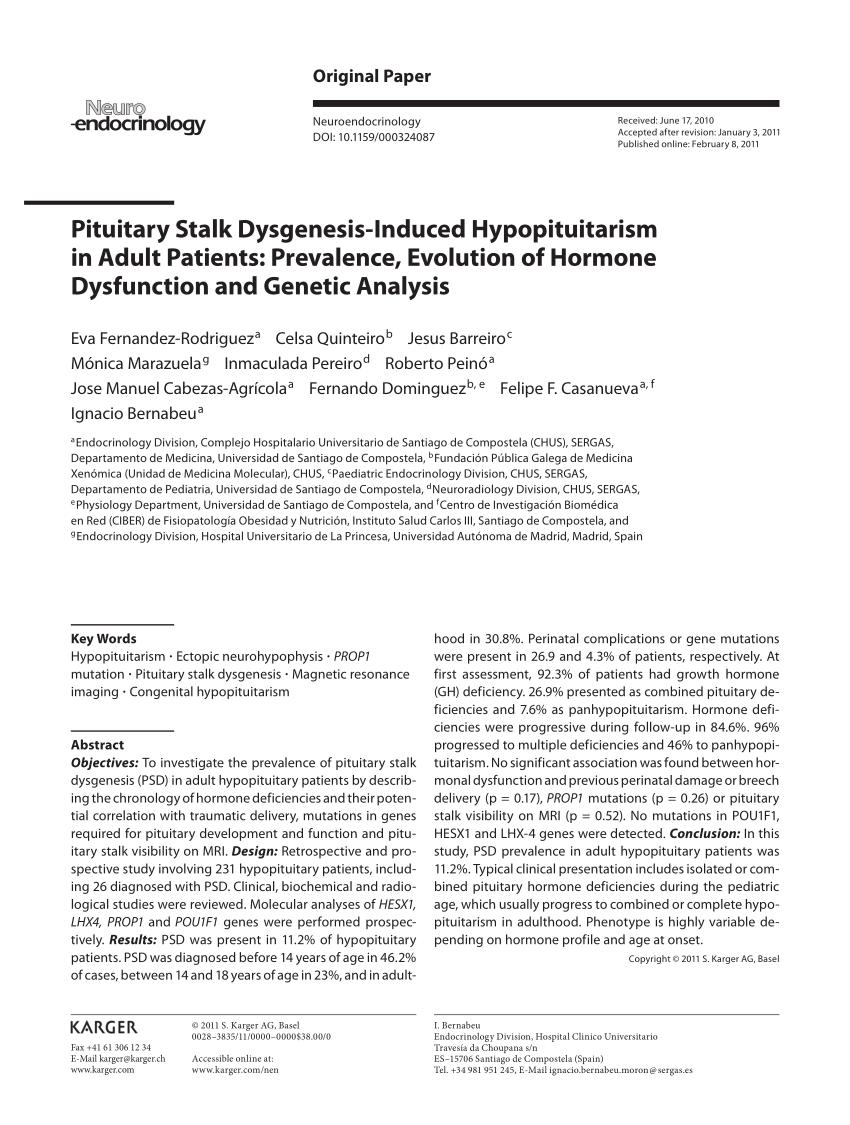 Pdf Pituitary Stalk Dysgenesis Induced Hypopituitarism In Adult Patients Prevalence Evolution Of Hormone Dysfunction And Genetic Analysis