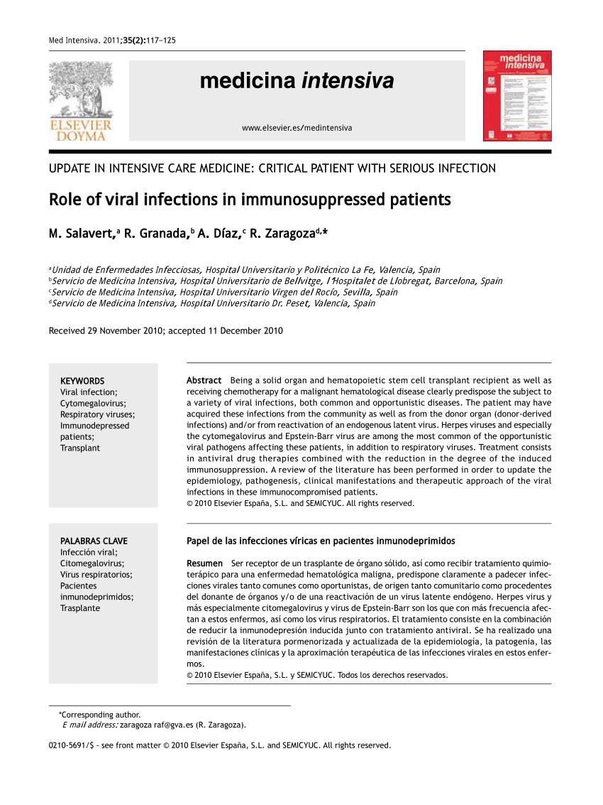 (PDF) Role of viral infections in immunosuppressed patients