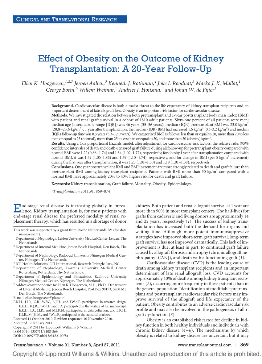PDF) Ganancia de peso y modificación de la composición corporal después de  un trasplante renal