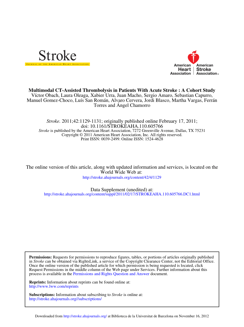 Pdf Multimodal Ct Assisted Thrombolysis In Patients With Acute Stroke A Cohort Study