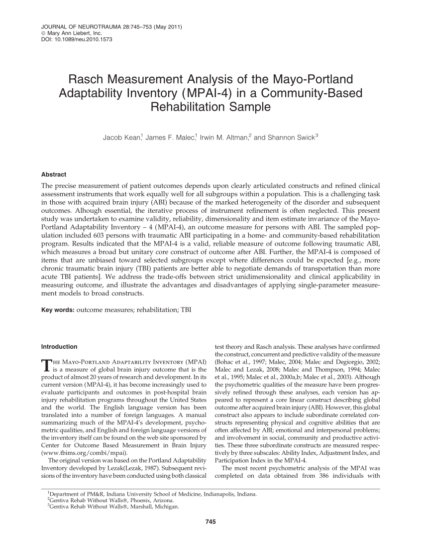 Pdf Rasch Measurement Analysis Of The Mayo Portland Adaptability
