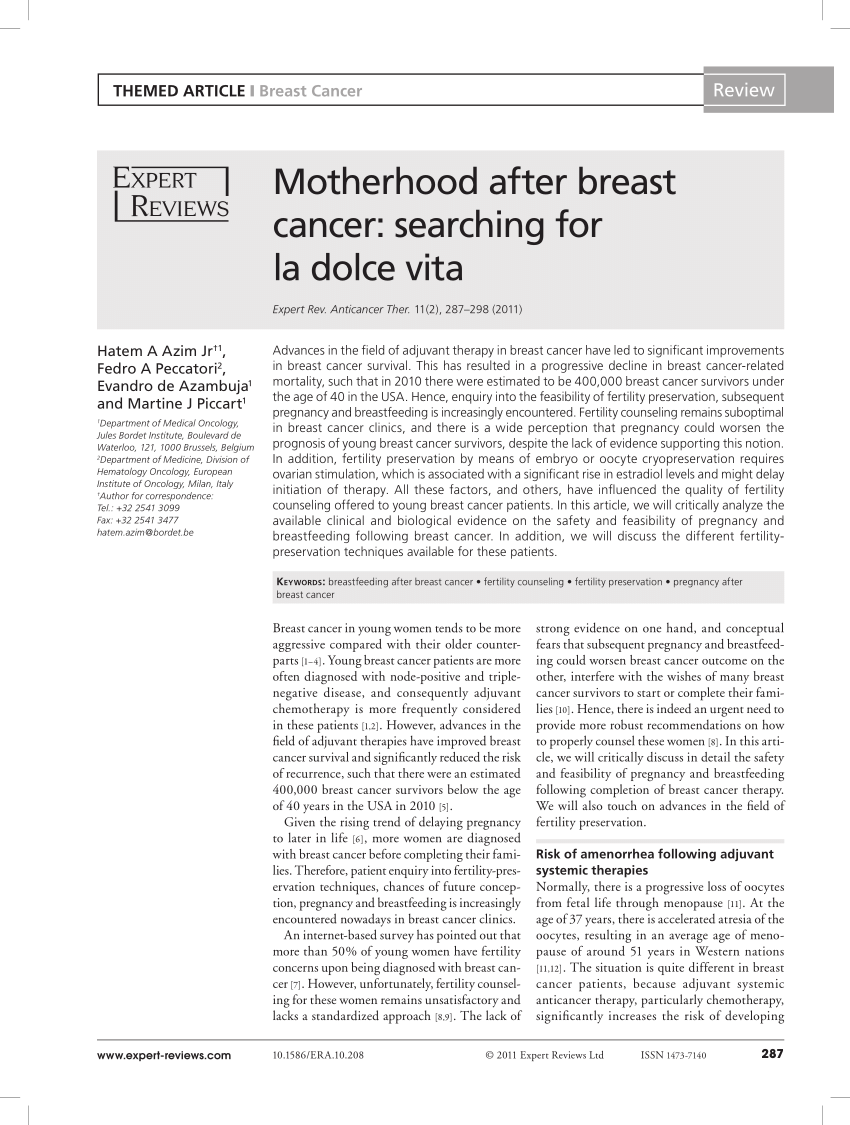 Pdf Motherhood After Breast Cancer Searching For La Dolce Vita