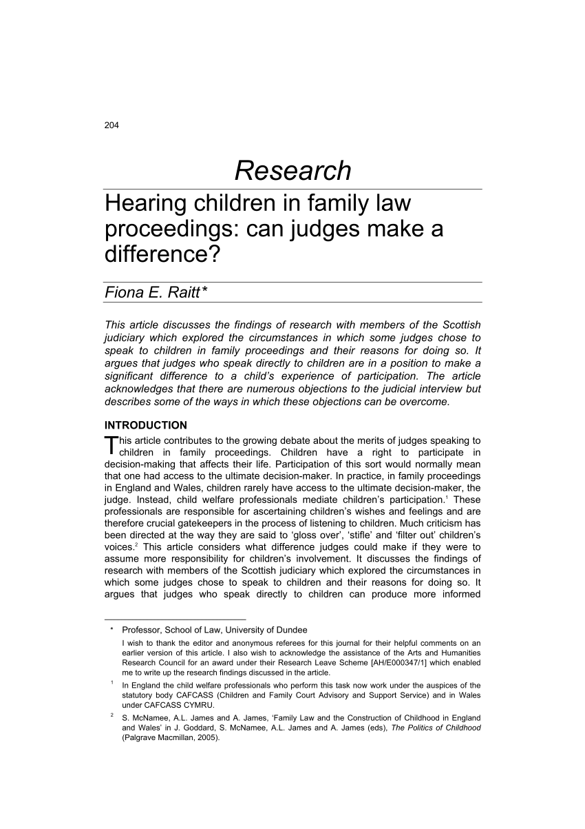 (PDF) Hearing children in family law proceedings: can judges make a
